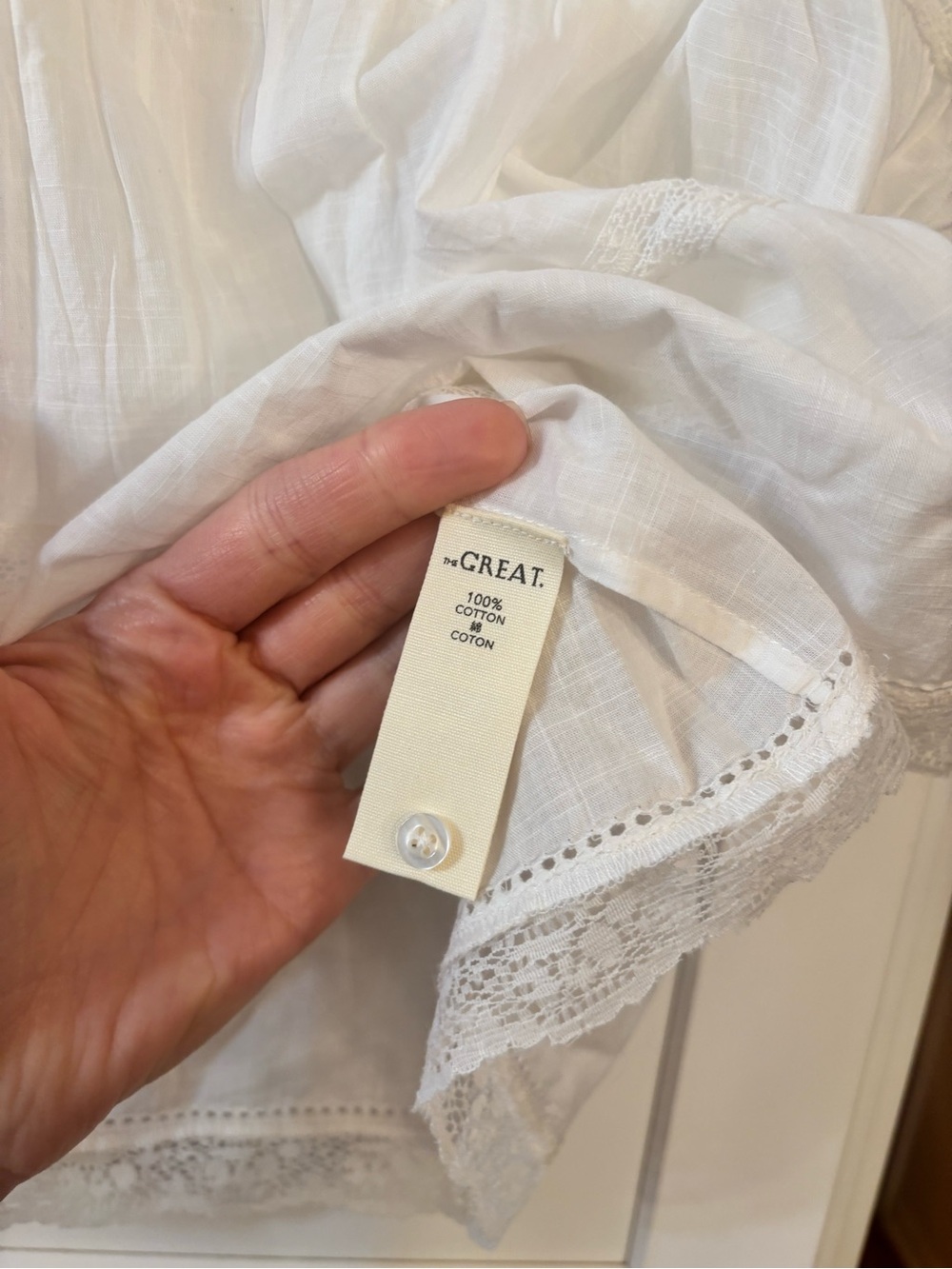 new The Great Sonnet lace inset cotton voile sleeveless blouse in true white - Picture 9 of 9